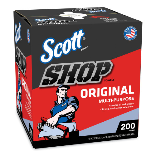 Scott Shop Towels， POP-UP Box， 1-Ply， 9 x 12， Blue， 200/Box， 8 Boxes/Carton (75190)