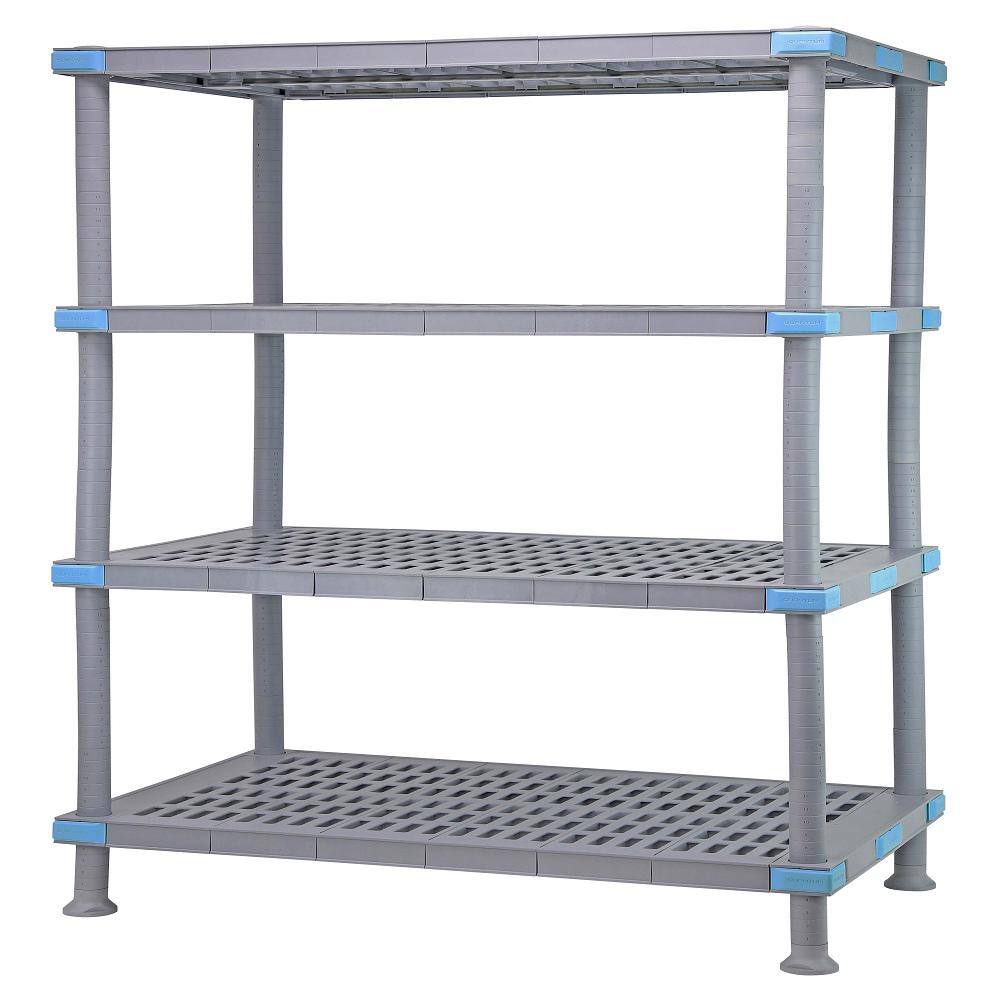 QUANTUM STORAGE SYSTEMS Millenia Gray 4-Tier Rust Proof Vented Plastic Polymer Industrial Shelving Unit (24 in. W x 50 in. H x 36 in. D) QP243650VS-4