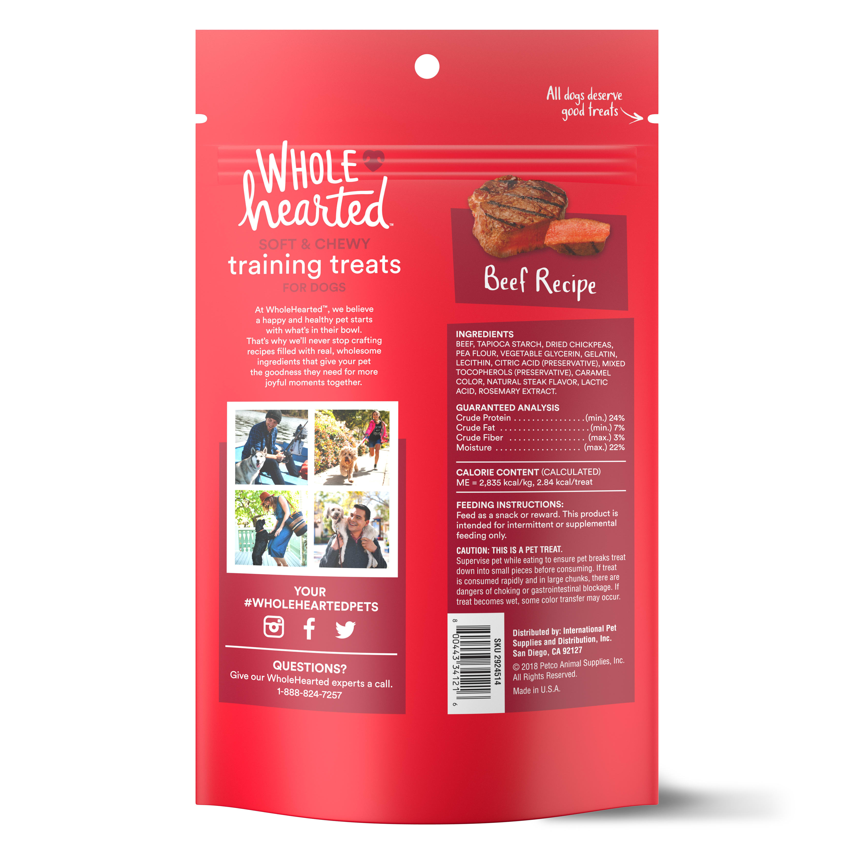 WholeHearted Grain-Free Tender Tidbits Beef Recipe Dog Training Treats， 16 oz.