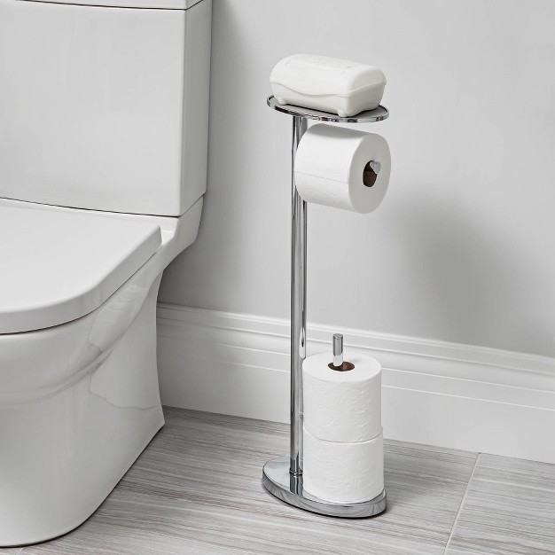 Ovo Multi Functional Toilet Caddy With Toilet Tissue Roll Reserve And Multi Use Tray Chrome Better Living Products