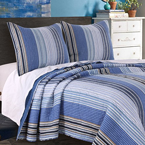 Greenland Home Brisbane Quilt Set， Full/Queen (3 Piece)， Blue