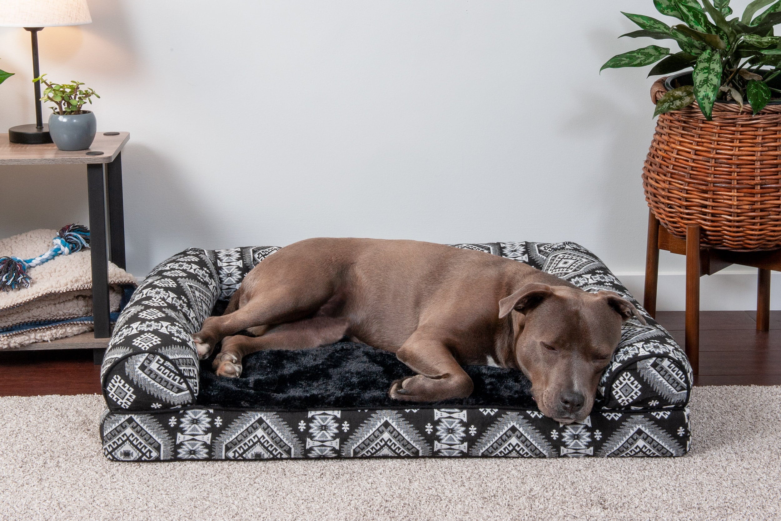 FurHaven Pet Dog Bed | Orthopedic Southwest Kilim Sofa-Style Couch Pet Bed for Dogs and Cats， Black Medallion， Large