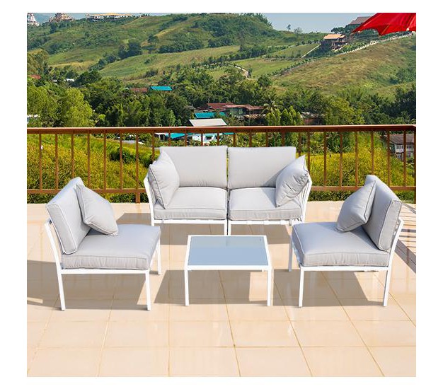 Outsunny 5 Piece Outdoor Furniture Patio Conversation Seating Set 2 Sofa Chairs amp Coffee Table White