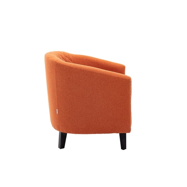 Modern Accent Barrel Chair with Nailheads， Wood Legs and Chrome Nailhead Trim， Living Room Chair with Curved Edges， Orange