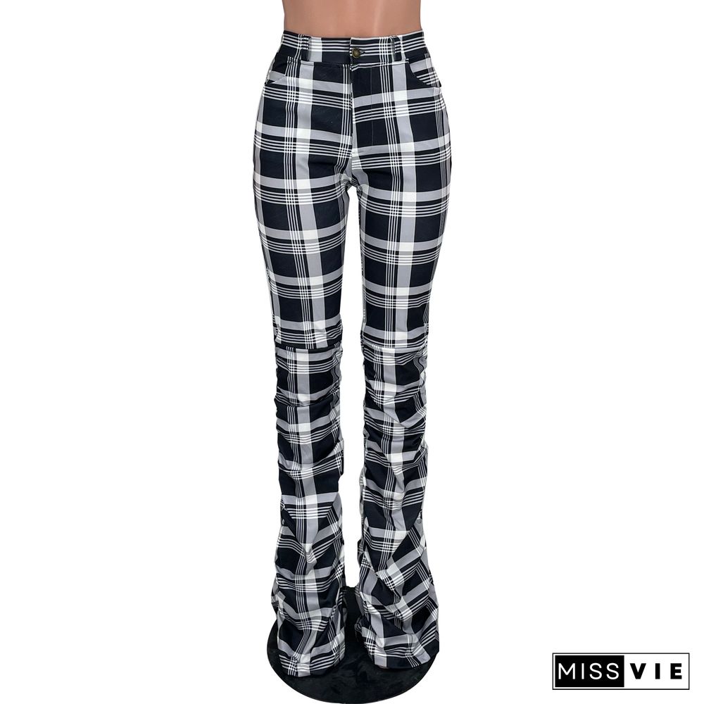 Autumn And Winter Retro Plaid Folded Flared Pants