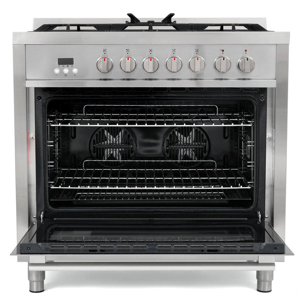 Cosmo Commercial-Style 36 in. 3.8 cu. ft. Single Oven Dual Fuel Range with 8 Function Convection Oven in Stainless Steel F965