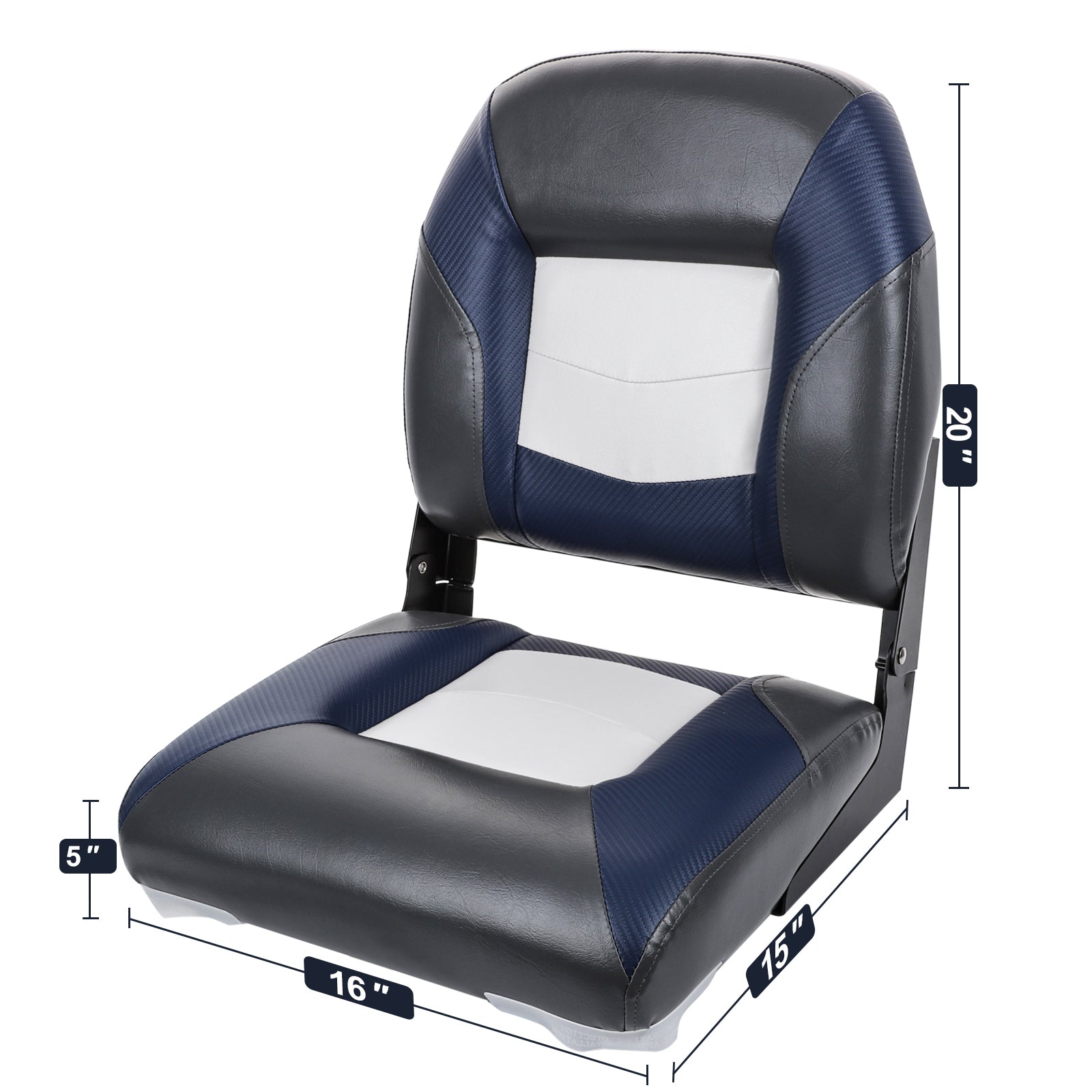 NORTHCAPTAIN Deluxe White/Charcoal/Navy Blue Low Back Folding Boat Seat， 2 Seats