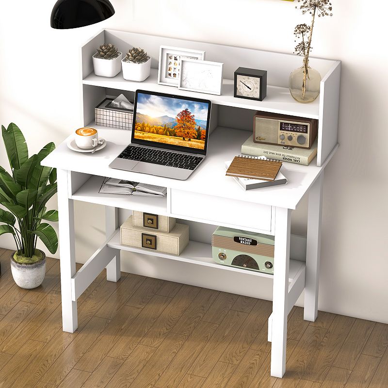 Home Office Computer Desk with Storage Shelves and Drawer Ideal for Working and Studying