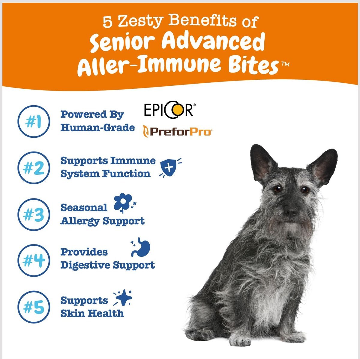 Zesty Paws Advanced Aller-Immune Bites Salmon Flavored Soft Chews Allergy and Immune Supplement for Senior Dogs