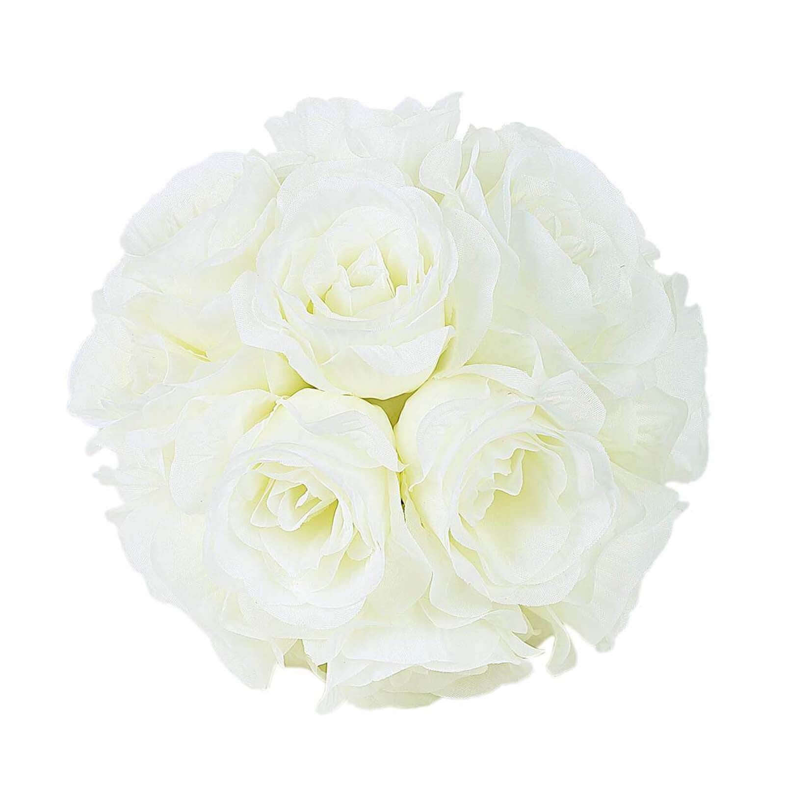 2 Pack Cream Artificial Silk Rose Kissing Ball, Faux Flower Ball 7