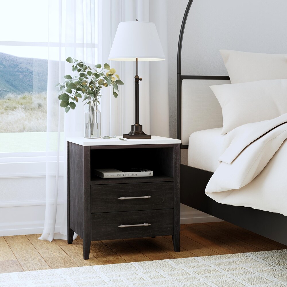 Mayfair 2 Drawer Wood and Marble Nightstand