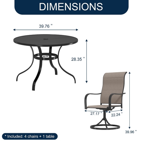 5 Pieces Dining Set with Swivel Textlene Chairs