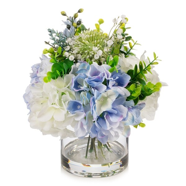 Enova Floral Mixed Artificial Hydrangea Flower Arrangement in Glass Vase For Home Office Wedding Decoration