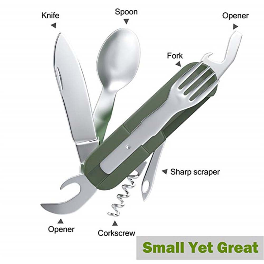 Outdoor Foldable Tableware Spoon Multi-function Hiking Camp Utensil Reusable Picnic Gear Stainless Steel Travel Dinnerware Set