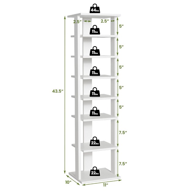 Tangkula 7 tier Wooden Shoe Rack Narrow Vertical Shoe Stand Storage Display Shelf White