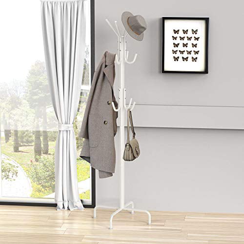 SimpleHouseware Standing Coat and Hat Hanger Organizer Rack， 12 Hooks White， Coat and Hat Stand