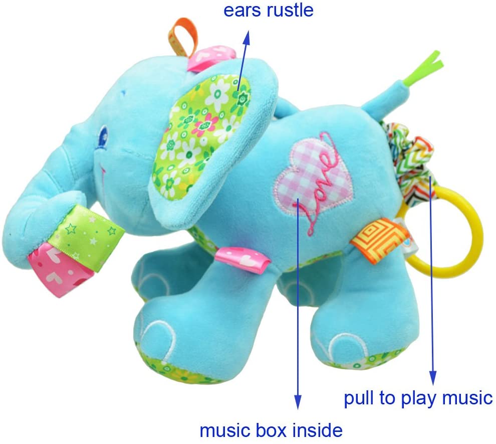 Music Bed Time Elephant Stuffed Animal Toys Kids Toddler Plush Baby Infant Strollers Crib Bedding Toys (Pink)