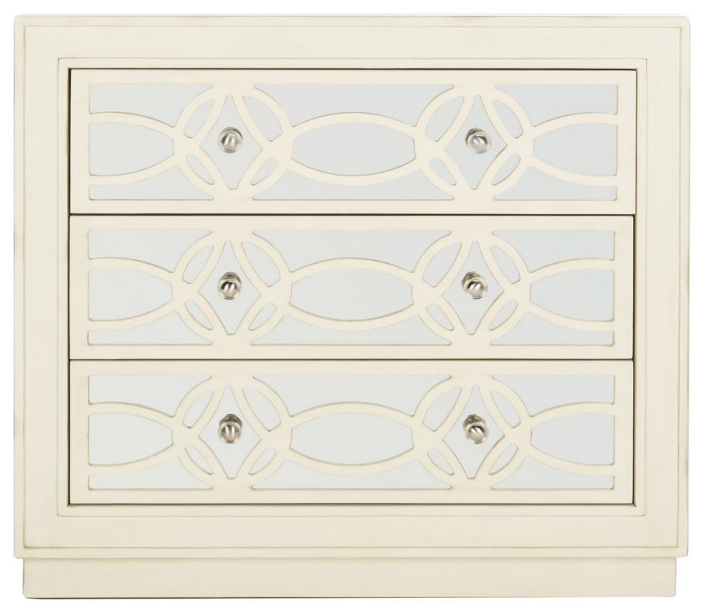 Joy 3 Drawer Chest Antique Beige/Nickel Mirror   Transitional   Accent Chests And Cabinets   by V.S.D Furniture  Houzz