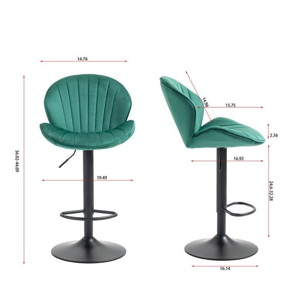 Set of 2 Velvet Counter Height Bar Chairs for Kitchen， Pub