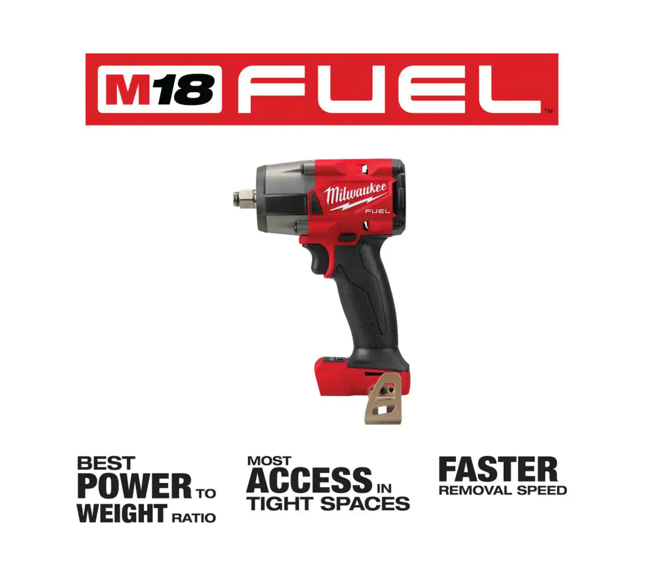 Milwaukee 2962-20-2880-20 M18 FUEL Gen-2 18V Lithium-Ion Brushless Cordless Mid Torque 1/2 in. Impact Wrench with Friction Ring with Grinder