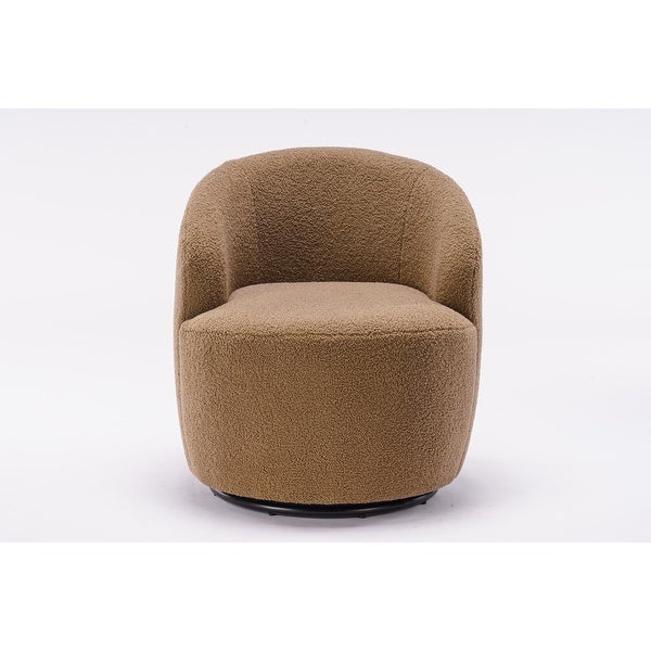 Small Swivel Accent Armchair Barrel Chair， Teddy Fabric， Coffee Brown