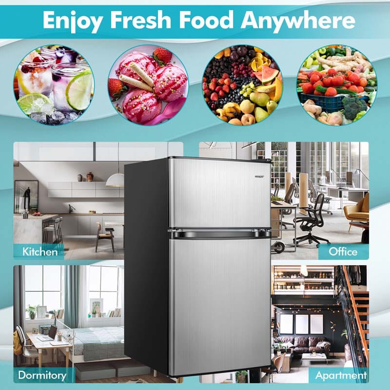 3.2 Cu. Ft 2-Door Compact Refrigerator Mini Fridge Freezer Cooler for Dorm Office Apartment