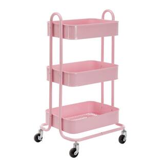 Huluwat 3-Tier Metal 4-Wheeled Shelves Storage Drawer Cart in Pink RY-TC-USBO4505