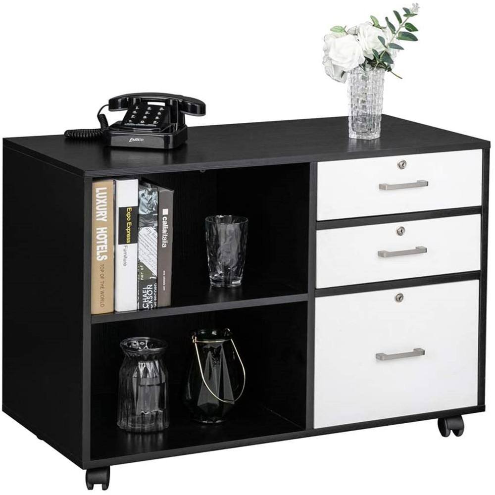 Winado White and Black Wood 3-Drawer Vertical Desk Cabinet 941228129596