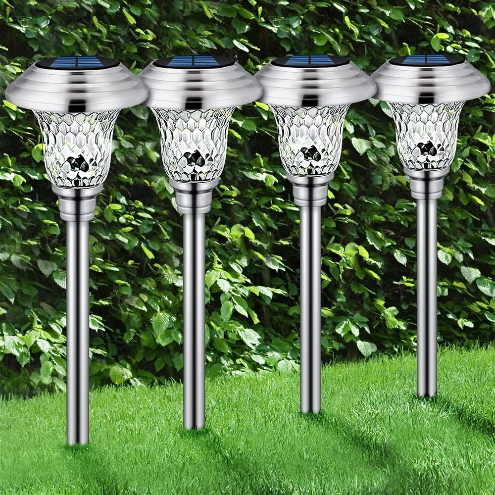 4 Pack Solar Pathway Lights Outdoor Solar Lights Decor for Garden Yard Waterproof Glass Stainless Steel Auto-on/off Solar Landscape Lights for Lawn Patio Pathway Driveway