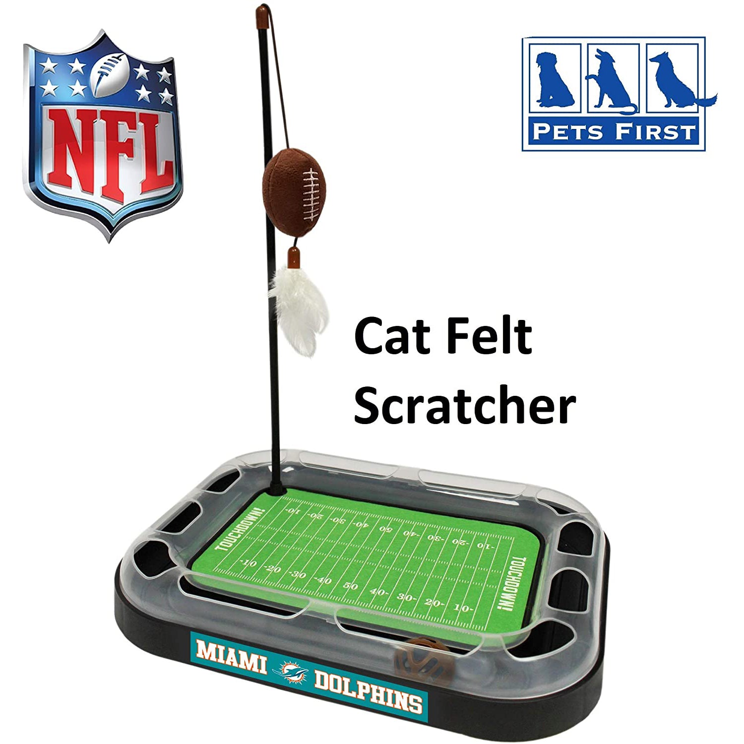 NFL Miami Dolphins Cat Scratcher Toy with Catnip Plush and Feather Cat and Kitty Toy