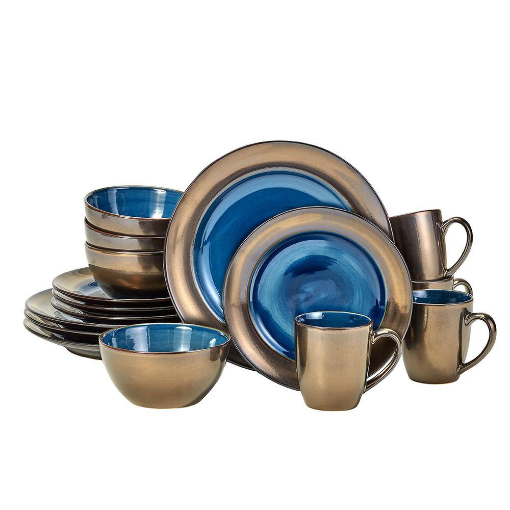 Over and Back Earth 16-Piece Casual Blue Stoneware Dinnerware Set (Service for 4) 914777