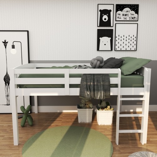 Yes4wood Elbrus White Low Loft Bed with Storage  S...