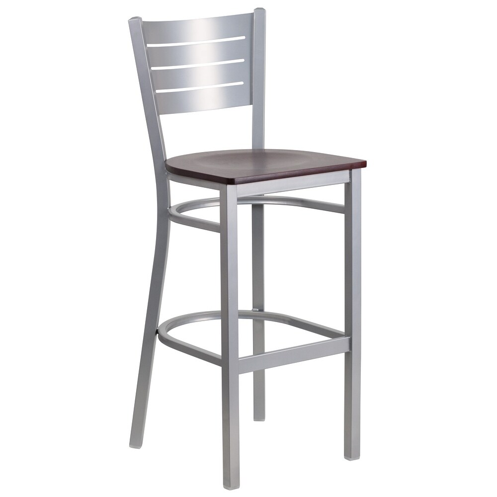 2 Pack Slat Back Metal Restaurant Barstool   16.5\