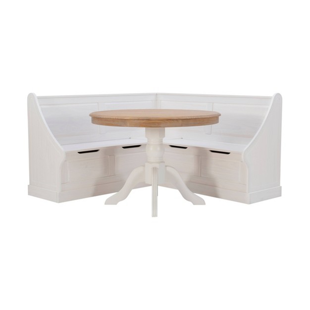 Tobin Storage Corner Nook And Pedestal Table Dining Set White natural Linon