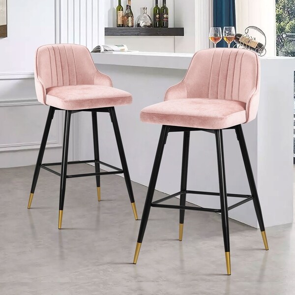 Velvet Upholstered Swivel Bar Stool or Counter Stool with Low Back (Set of 2)