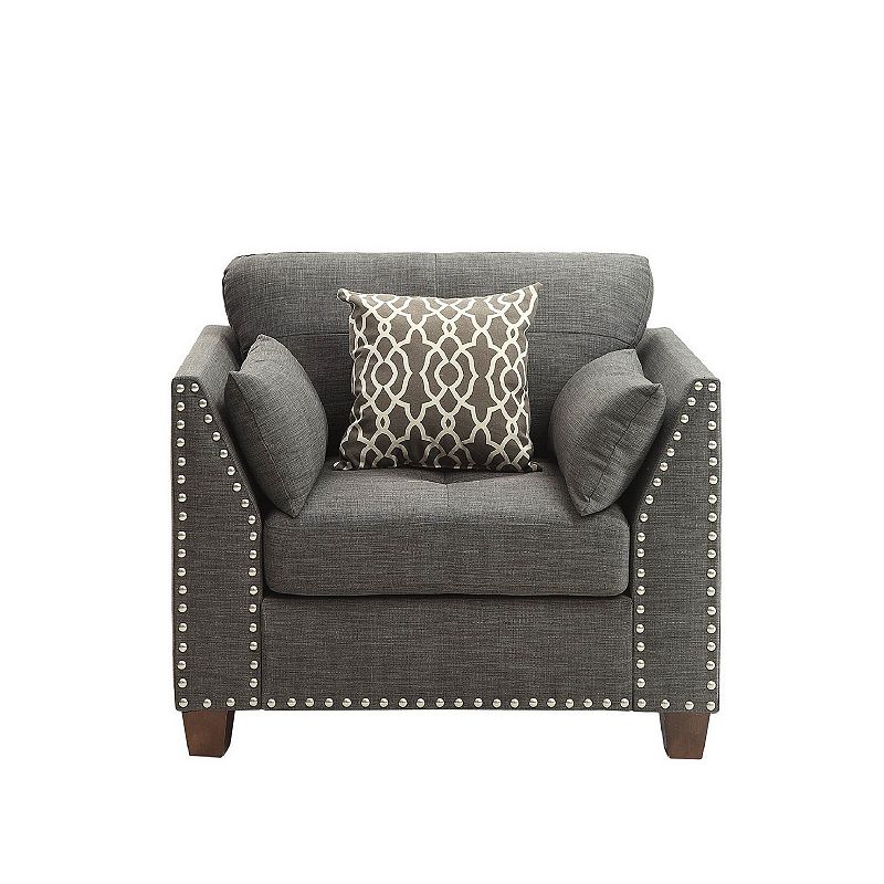 34 Inch Wide Nailhead Fabric Upholstered Accent Chair， Gray