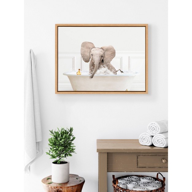 X 24 quot Sylvie Baby Elephant Bath Framed Canvas By Amy Peterson Natural Kate amp Laurel All Things Decor