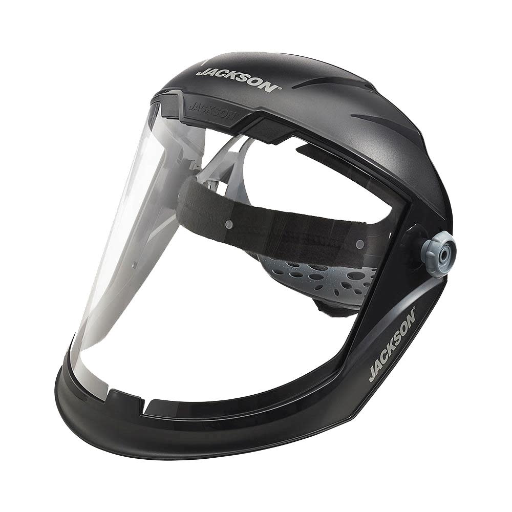 Lightweight MAXVIEW Premium Face Shield with Ratcheting Headgear， Clear Tint， Anti-Fog Coating， Black