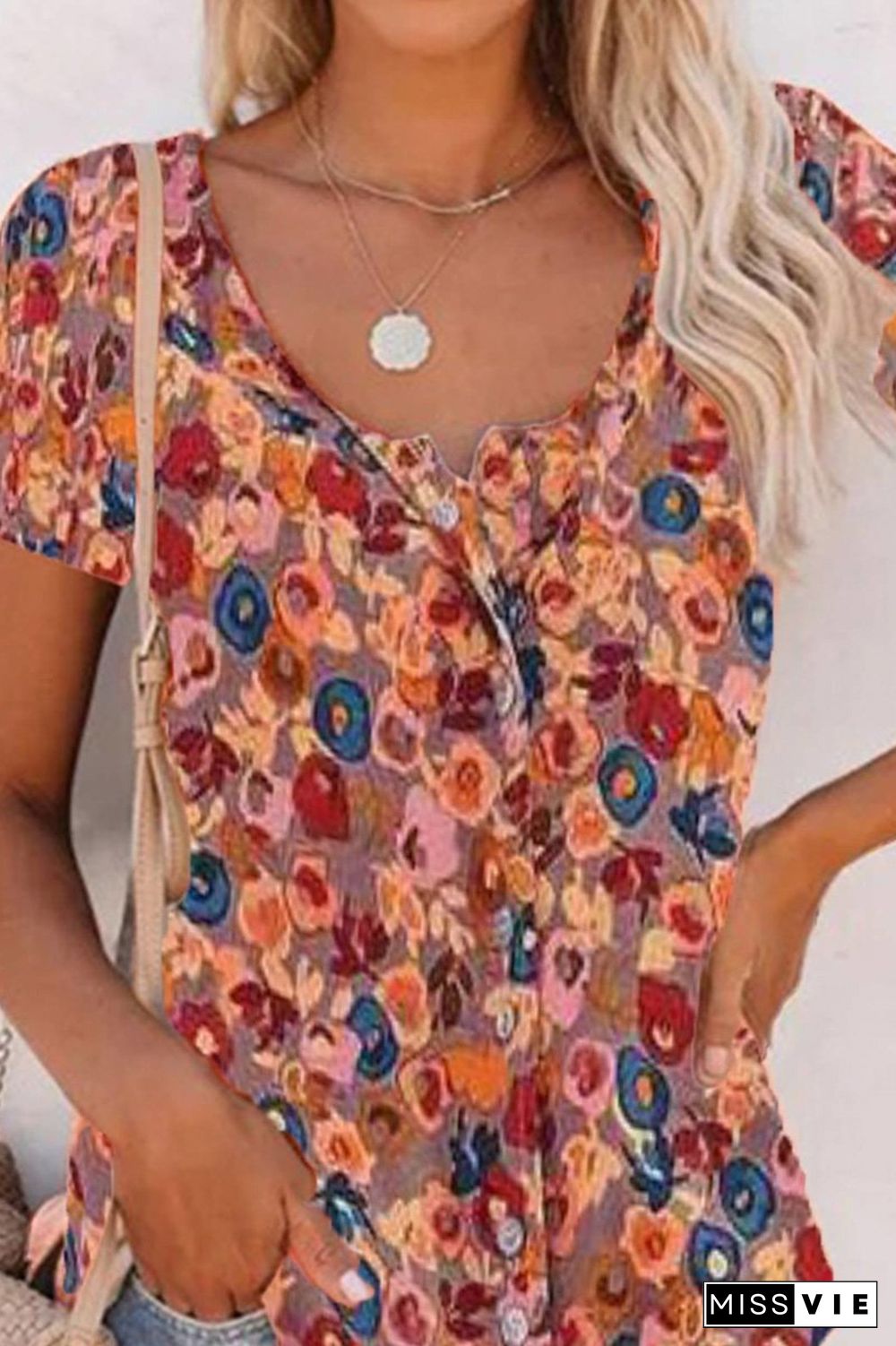 Short Sleeve Vintage Printed Chiffon T-Shirt