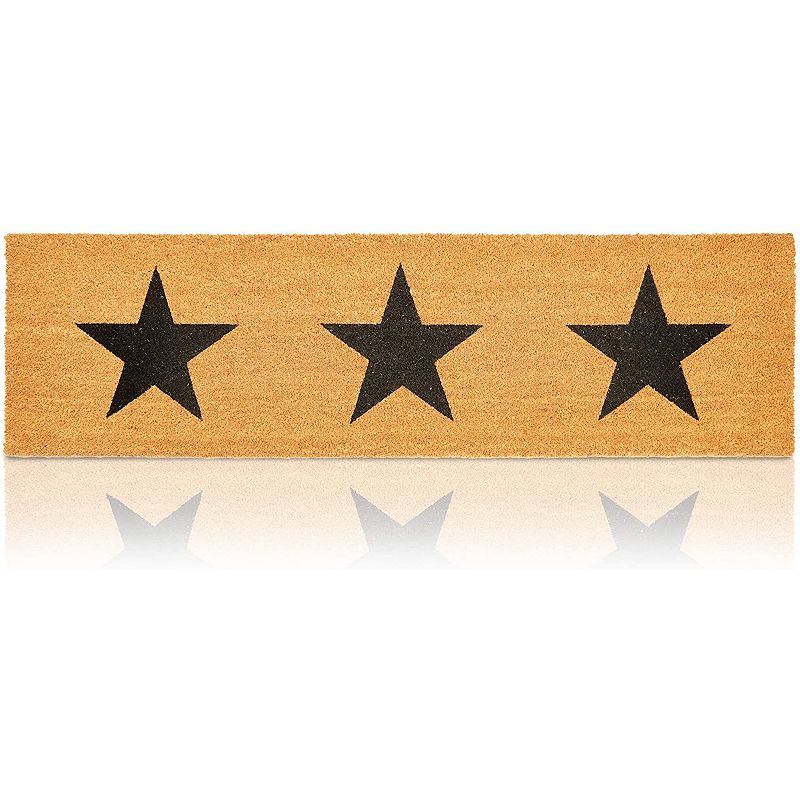 Long Nonslip Welcome Door Mat with Stars (17 x 60 in， Natural Coir)