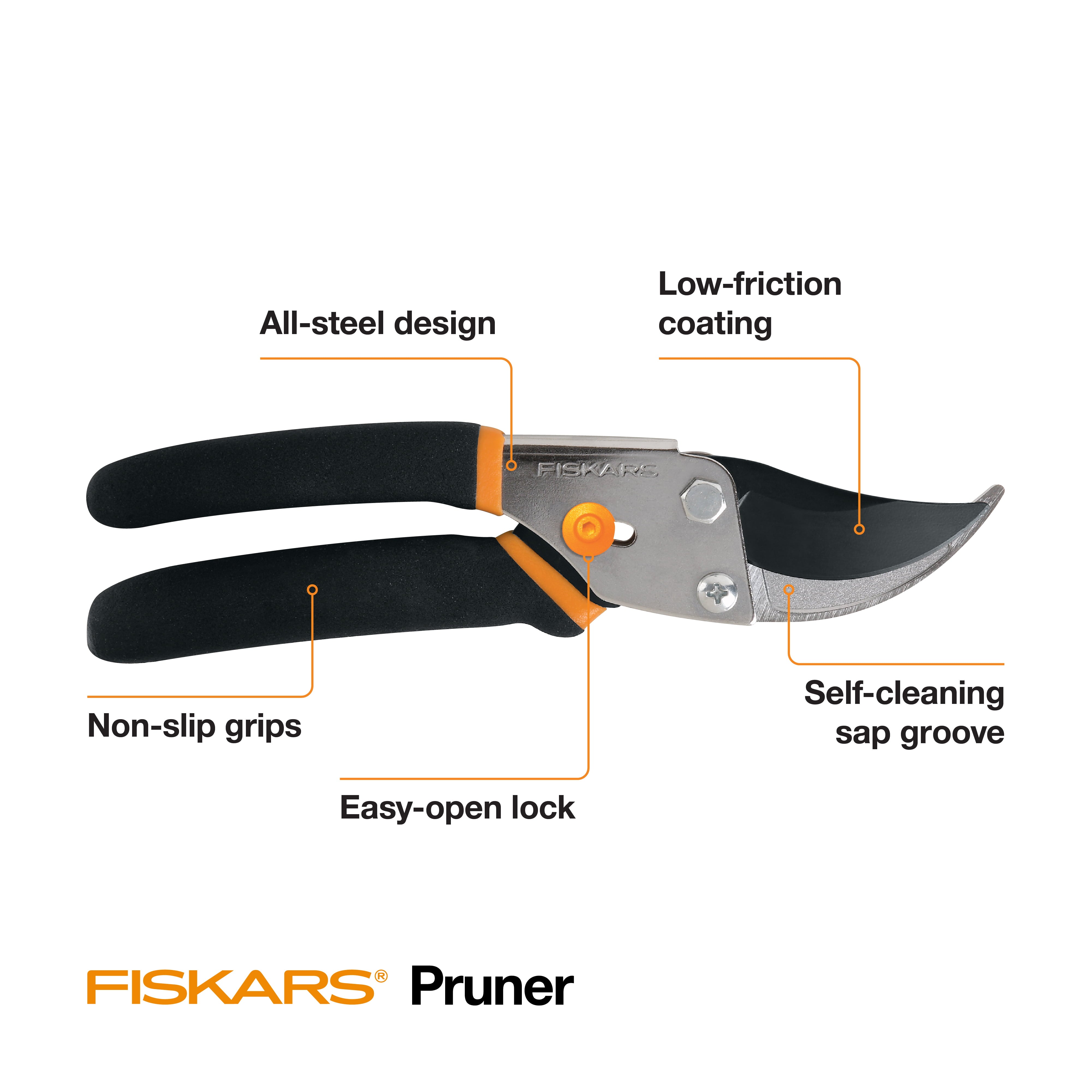 Fiskars Traditional Bypass Pruner, Steel Blade and Non-Slip Handle