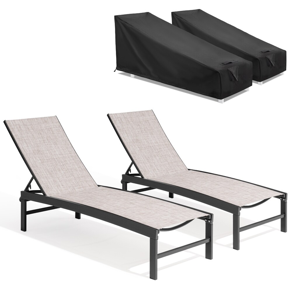 Crestlive Outdoor Loungers Patio Chaise Lounge Chairs Set of 2 with Waterproof Covers   71.65\