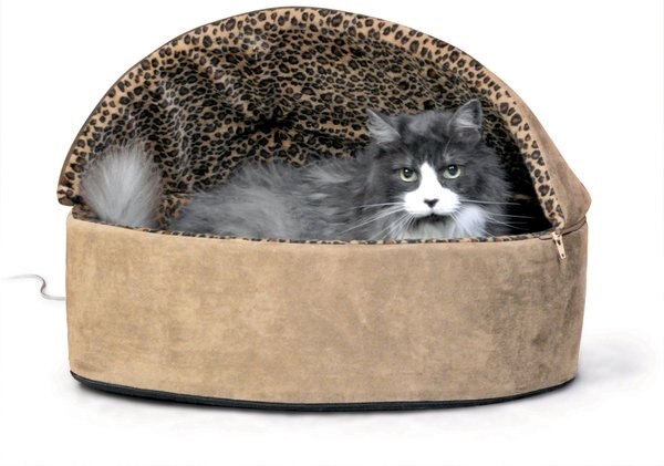 KandH Pet Products Thermo-Kitty Bed Deluxe Indoor Heated Cat Bed， Mocha/Leopard， Large