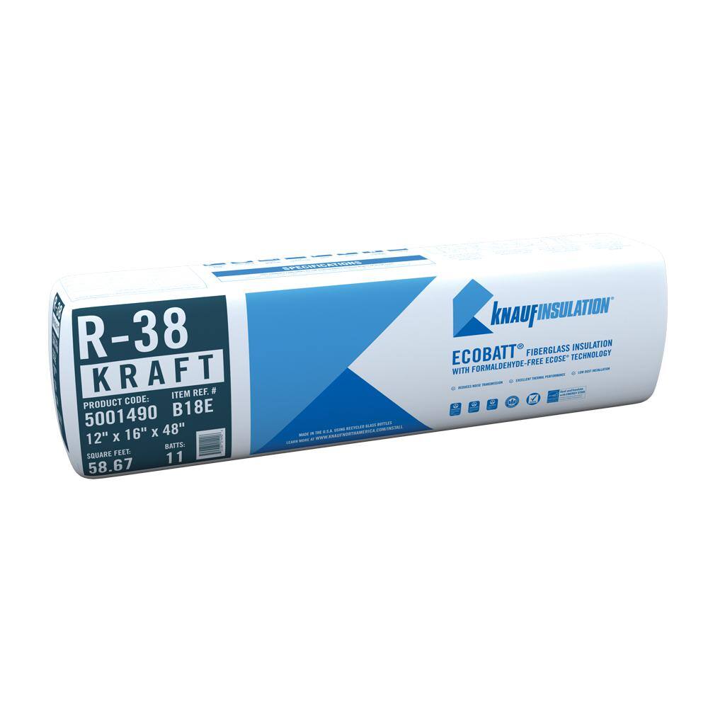 Knauf Insulation R-38 EcoBatt Kraft Faced Fiberglass Insulation Batt 12 in. x 16 in. x 48 in. 5001490