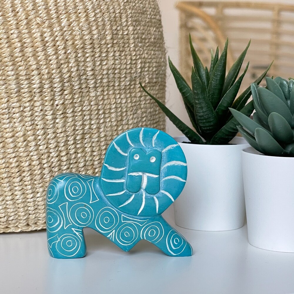 Small Soapstone Lion Figurine   Set of 3  Turquoise