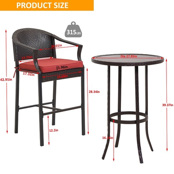 3-Piece Outdoor Wicker Patio Bar Stools with Table Set - Overstock - 35738808