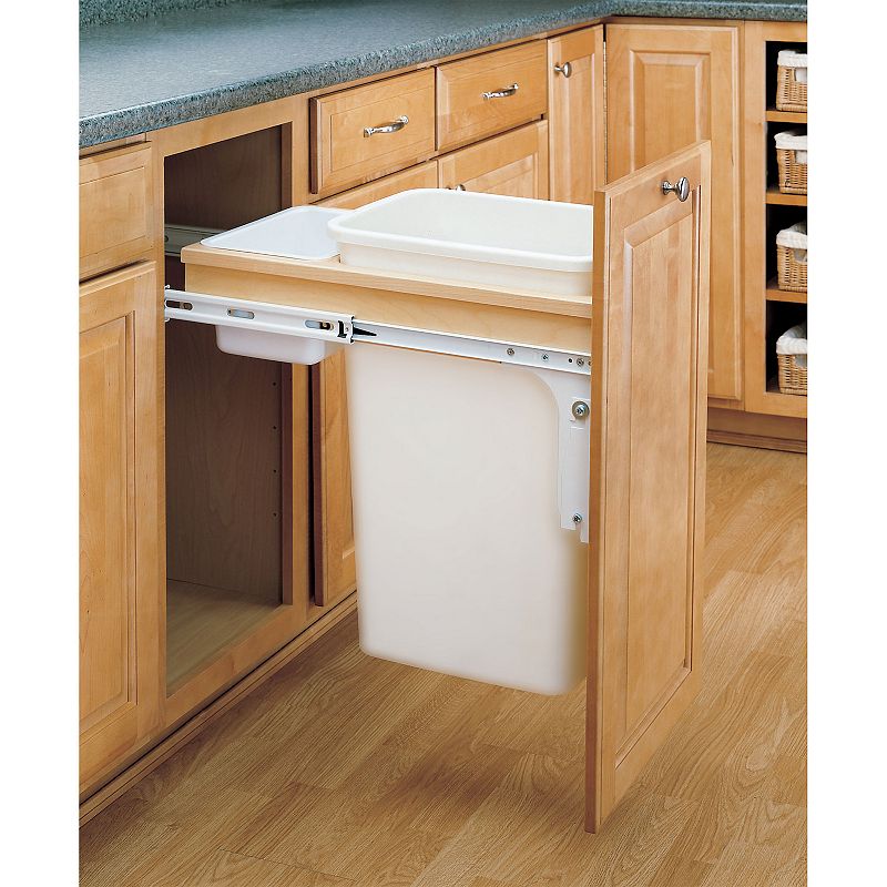 Rev-A-Shelf Single Pull Out Top Mount Trash Can 50 Quart， White， 4WCTM-1550DM-1