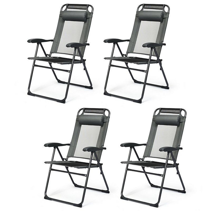 4 Pieces Patio Garden Adjustable Reclining Folding Chairs with Headrest