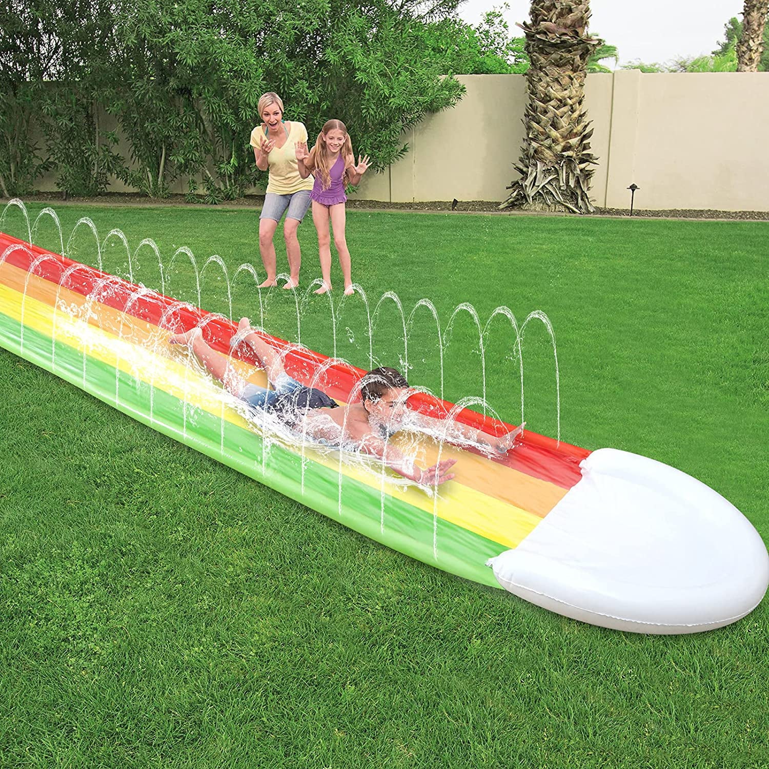 Terra Premium Model Water Slide with 3 Surfboards, Spray Slide and Inflatable Non-Slip mat for Kids Outdoor Party Water Party, Rainbow