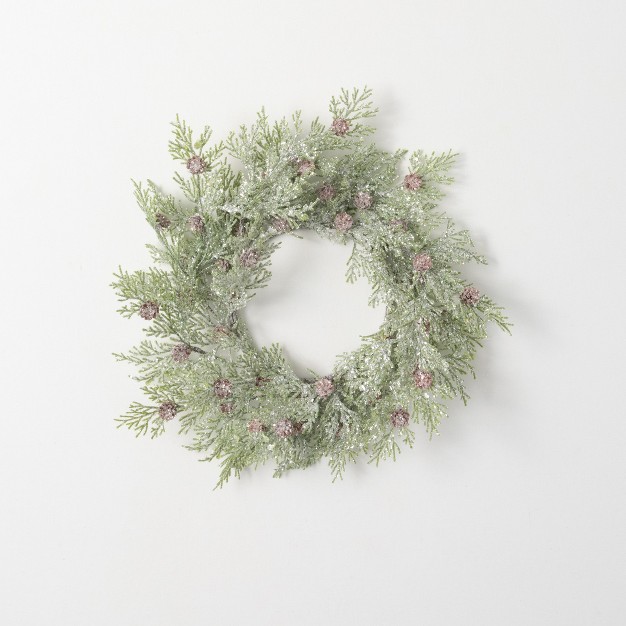 Artificial Frosted Cedar Mini Accent Wreath Multicolor 17 quot h